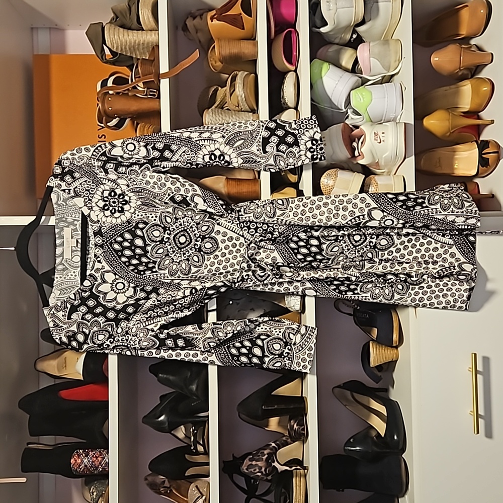 LOFT Black and White Paisley Print Wrap Dress